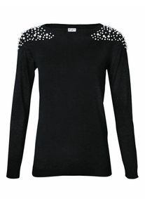Heine, Damen Pullover mit Perlenbesatz, Schwarz