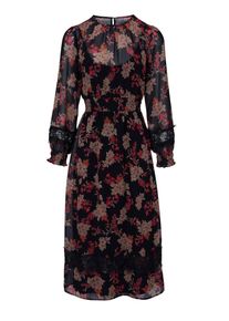 Heine, Damen Druckkleid, Rosé / Rot / Schwarz