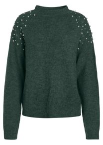 Pieces, Damen Pullover, Tanne / Perlwei&szlig;