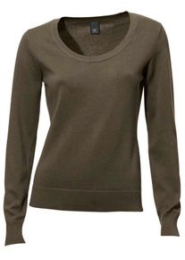 Heine, Damen Rundhals-Pullover, Oliv