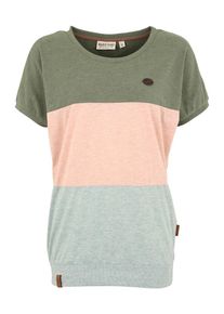 Naketano, Damen T-Shirt 'Meinen R&uuml;cken Schm&uuml;cken', Grau / Hellgr&uuml;n / Altrosa