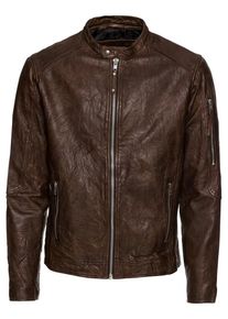 Jack & Jones JACK & JONES, Herren Lederjacke 'Richard Clean Leather Jacket', Dunkelbraun