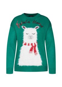 New Look, Damen Pullover 'XMAS: FLUFFY LLAMA JUMPER', Gr&uuml;n / Naturwei&szlig;