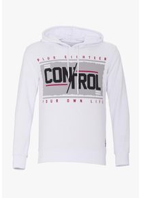 PLUS EIGHTEEN, Herren Kapuzenpullover, Dunkelrot / Schwarz / Wei&szlig;