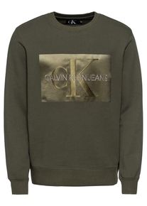 Calvin Klein Jeans, Herren Sweatshirt 'OUTLINED MONOGRAM REG CREW NECK', Oliv