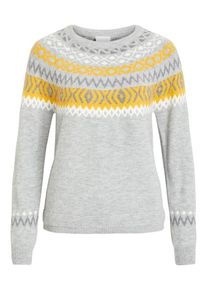 Vila, Damen Pullover, Limone / Hellgrau / Dunkelgrau / Wei&szlig;