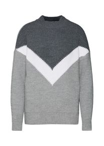 Noisy may, Damen Pullover 'NMLENKA L/S O-NECK KNIT TOP X', Grau / Wei&szlig;