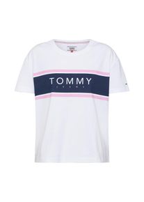 Tommy Jeans, Damen Shirt 'TJW STRIPE LOGO TEE', Navy / Rosa / Wei&szlig;
