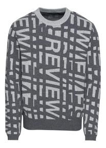 Review, Herren Pullover 'CN REV WORDING', Hellgrau / Dunkelgrau