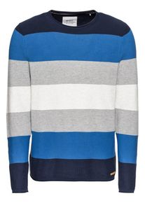 EDC by Esprit, Herren Pullover 'stitch mix cnk', Navy / Hellgrau / Wei&szlig;