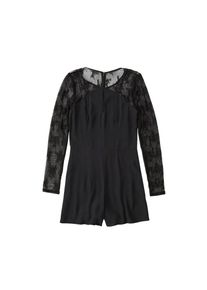 Abercrombie & Fitch Abercrombie & Fitch, Damen Overall 'DTC SHEER LACE SLEEVE ROMPER', Schwarz