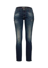 PLEASE, Damen Jeans, Blue Denim / Gelb / Gold
