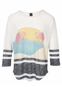 Heine, Damen Druckpullover Flammgarn, Creme / Gelb / Dunkelgrau