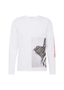 Calvin Klein Jeans, Herren Shirt 'GRAPHIC SIDE FLAG LS REG TEE', Grau / Schwarz / Wei&szlig;