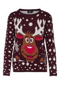 Only, Damen Pullover, Braun / Rot / Bordeaux / Wei&szlig;