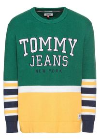 Tommy Jeans, Herren Pullover, Gelb / Dunkelgr&uuml;n / Wei&szlig;