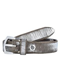 B.belt Handmade In Germany, Damen Lederg&uuml;rtel MIT RIFFELSTRUKTUR, Taupe / Silber