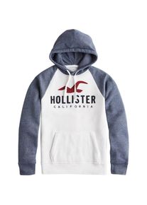Hollister, Herren Sweatshirt 'DTC RAGLAN ICONIC TECH LOGO PO', Navy / Wei&szlig;