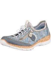 Rieker, Damen Slipper, Taubenblau / Blaumeliert / Taupe