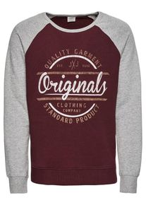 Jack & Jones JACK & JONES, Herren Sweatshirt 'JORVINNIE RAGLAN SWEAT CREW NECK', Grau / Weinrot / Wei&szlig;
