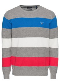 Gant, Herren Pullover 'Cotton Pique Multistripe', Blau / Grau / Wei&szlig;
