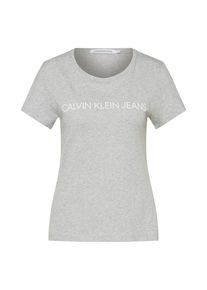 Calvin Klein Jeans, Damen T-Shirt 'INSTITUTIONAL LOGO', Hellgrau / Wei&szlig;