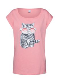 Iriedaily, Damen T Shirt 'Iriecat', Dunkelgrau / Hellpink / Wei&szlig;
