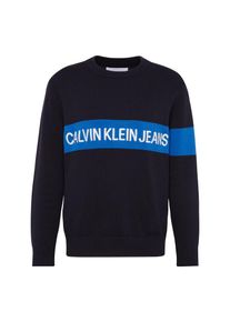 Calvin Klein Jeans, Herren Pullover 'INSTITUTIONAL EMBROIDERY CN', Blau / Dunkelblau / Wei&szlig;