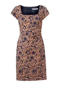 Heine, Damen Druckkleid mit Blu-Dessin, Hellbeige / Navy
