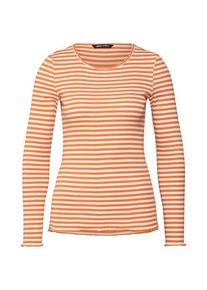 Only, Damen Shirt 'onyBELLA L/S RIB TOP JRS', Orange / Wei&szlig;
