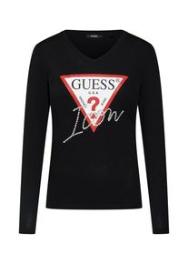 Guess, Damen Shirt 'LS VN TEE', Schwarz