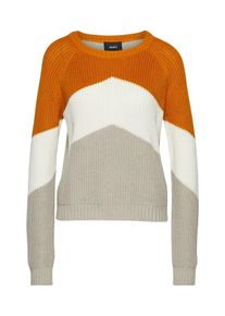 Object, Damen Strickpullover 'GRAPH', Hellgrau / Dunkelorange / Wei&szlig;