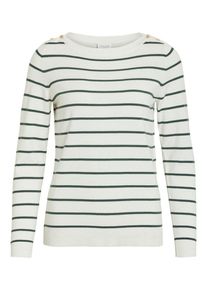 Vila, Damen Strickpullover, Tanne / Wei&szlig;