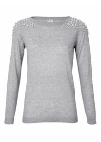 Heine, Damen Pullover mit Perlenbesatz, Graumeliert