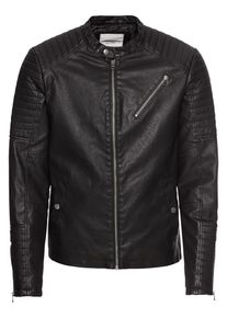 Jack & Jones JACK & JONES, Herren Kunstlederjacke 'JORYOUR DAILY BIKER JACKET', Schwarz