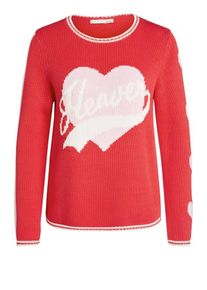 Oui, Damen Pullover, Rosa / Hellrot / Wei&szlig;