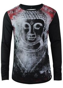 Trueprodigy, Herren Shirt 'Black Budda', Hellgrau / Rot / Schwarz
