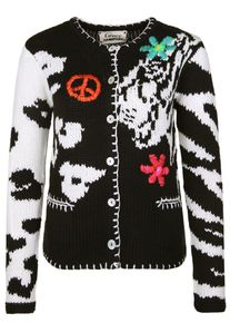 grace, Damen Strickjacke 'TIGER AND FLOWERS', Mint / Dunkelorange / Rot / Schwarz / Wei&szlig;