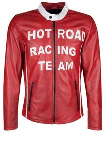 Freaky Nation, Herren Lederjacke 'HOT ROAD', Rot / Wei&szlig;