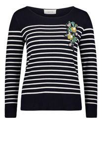 Cartoon, Damen Strickpullover, Nachtblau / Mischfarben / Wei&szlig;