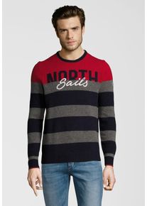 North Sails, Herren Strickpullover STRIPED ROUND NECK, Navy / Dunkelgrau / Rot