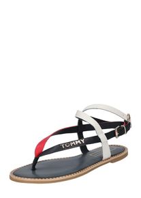 Tommy Hilfiger, Damen Sandale 'ICONIC FLAT STRAPPY SANDAL', Dunkelblau / Rot / Wei&szlig;