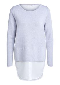 Oui, Damen Pullover, Hellgrau / Wei&szlig;