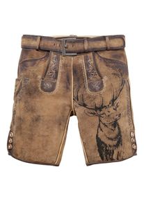 Country Line, Herren Trachtenlederhose kurz mit trendigem Hirschmotiv, Brokat
