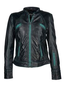 Maze, Damen Lederjacke 'Americana', Aqua / Schwarz