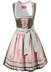Krüger Dirndl Krüger Madl, Damen Dirndl midi im Pünktchendesign, Grün / Rosa