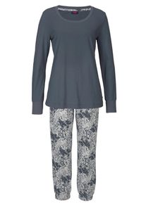 Buffalo, Damen Sch&ouml;ner Pyjama - Gemusterte Hose , schlichtes Longsleeve mit Rippb&uuml;ndchen, in 3 Farben, Anthrazit