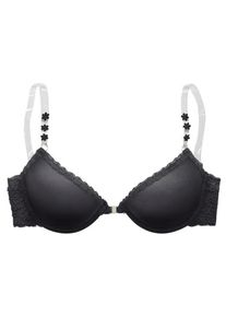 Lascana, Damen Push-up-BH mit Vorderverschluss und transparenten Tr&auml;gern, Schwarz