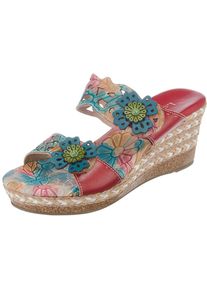 Laura Vita, Damen Pantoletten 'Dauphin 01', Himmelblau / Hellbraun / Rot