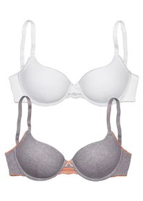 Petite Fleur, Damen Schalen-BH (2 Stück), Graumeliert / Apricot / Weiß